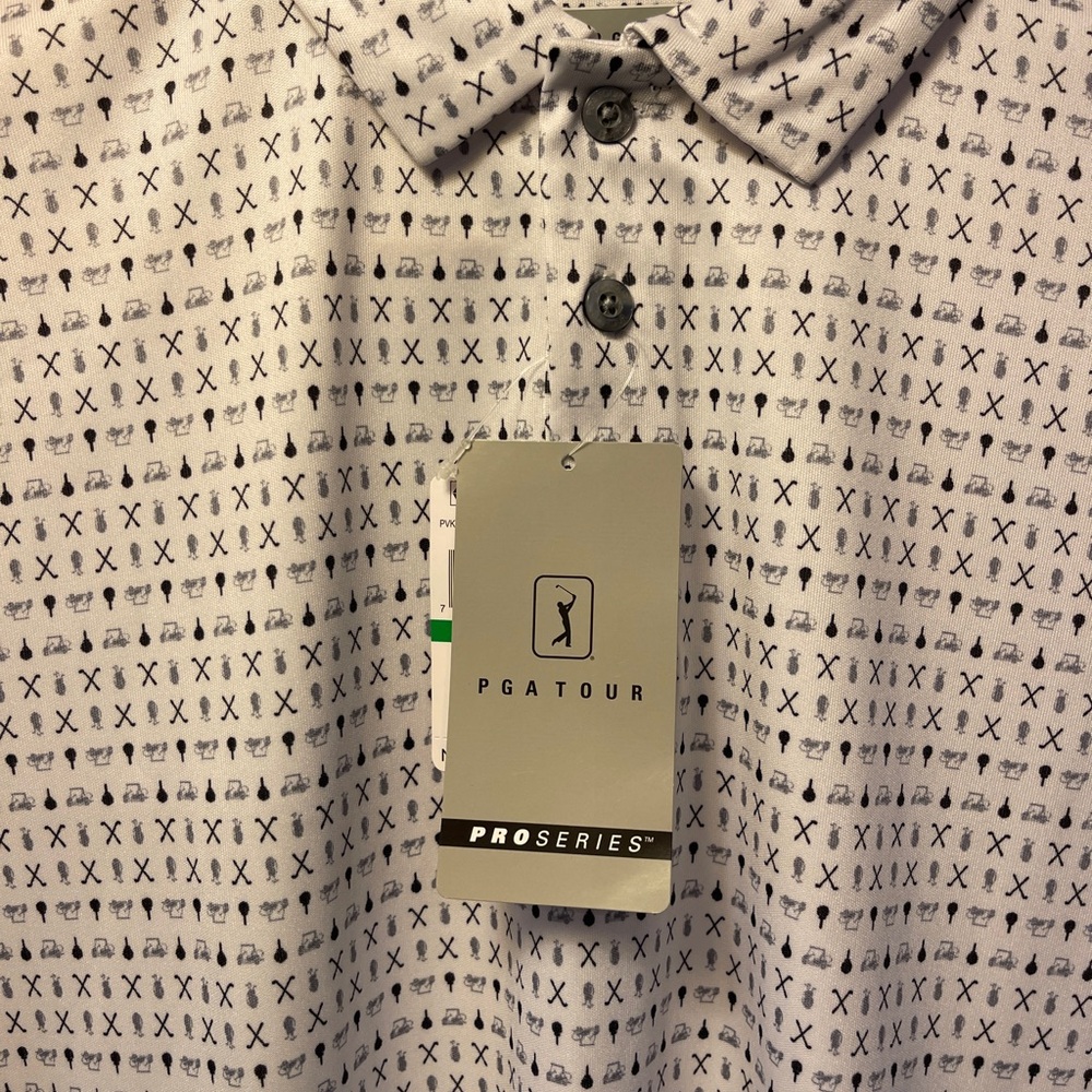 PGA Tour White and Black Golf Pattern Shirt - Picture 5 of 6
